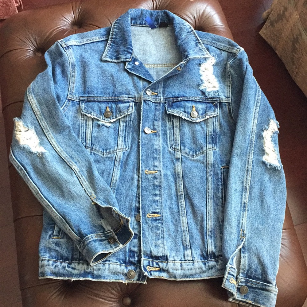 H&M Divided Men Distressed Denim Jacket Sz S